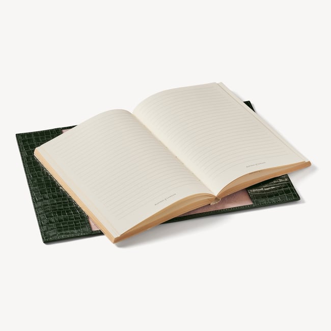 A5 Refillable Luxury Journal Evergreen Small Croc with Soft Suede Lining