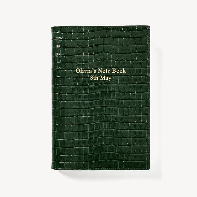 A5 Refillable Luxury Journal Evergreen Small Croc with Soft Suede Lining