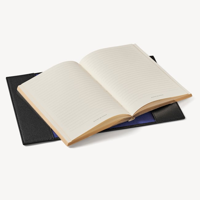 A5 Refillable Luxury Journal Black Soft Saffiano with Soft Suede Lining