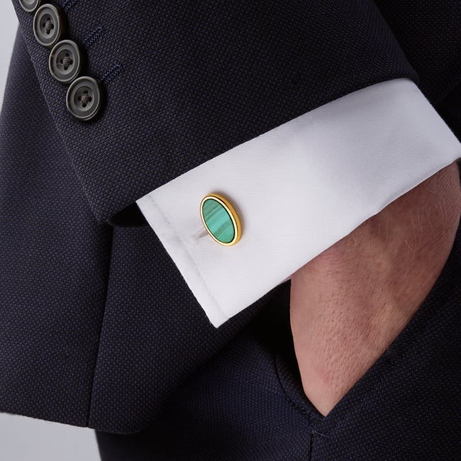 Oval Slice Cufflinks Malachite & 18ct Gold Plated