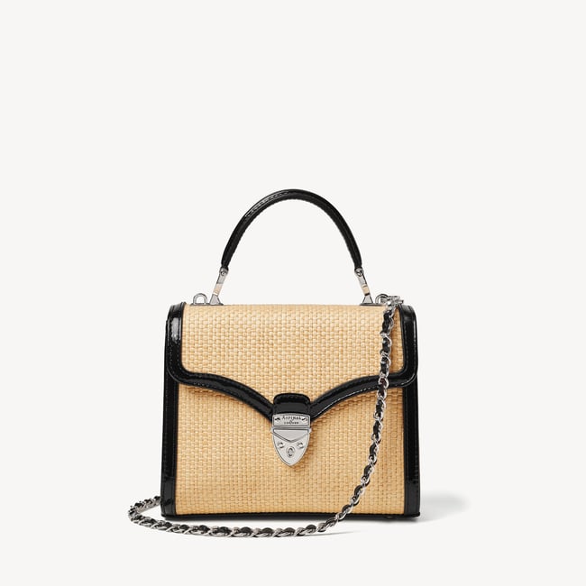 Midi Mayfair® Natural Raffia with Black Patent Trim