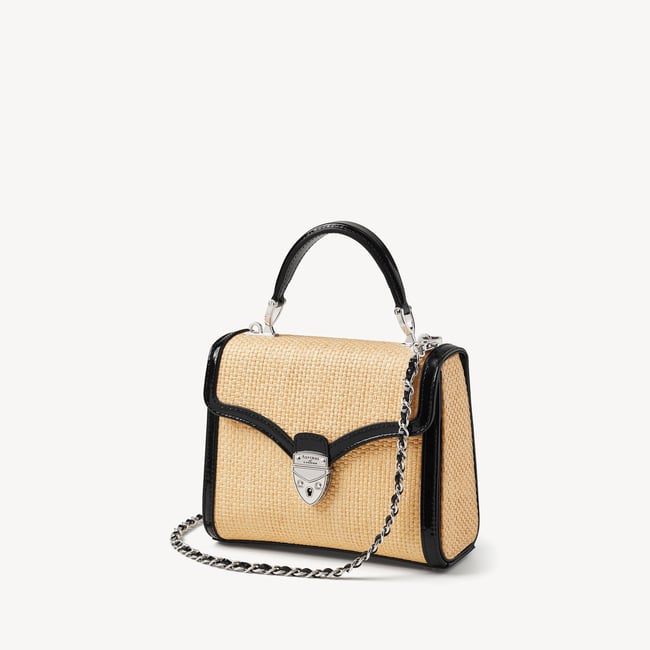 Midi Mayfair® Natural Raffia with Black Patent Trim