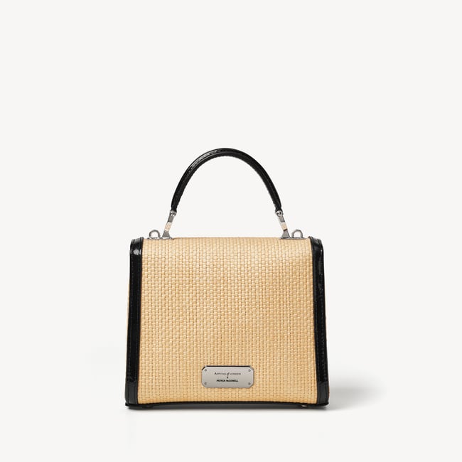 Midi Mayfair® Natural Raffia with Black Patent Trim