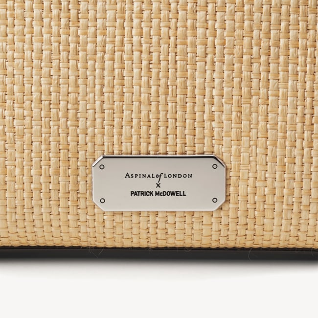 Midi Mayfair® Natural Raffia with Black Patent Trim