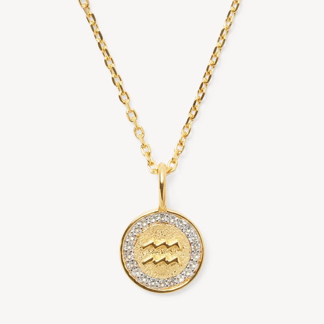 Aquarius Zodiac Pendant Necklace Aquarius in 18ct Gold Vermeil