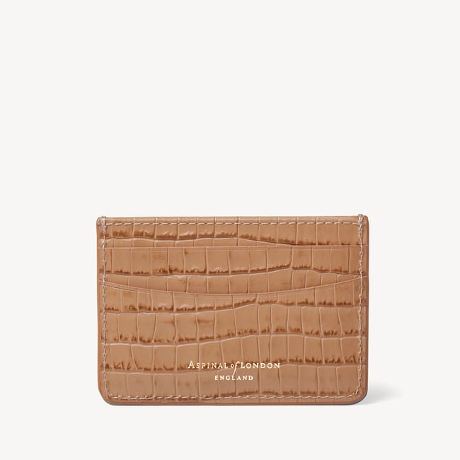 Slim Credit Card Holder Deep Shine Caramel Small Croc
