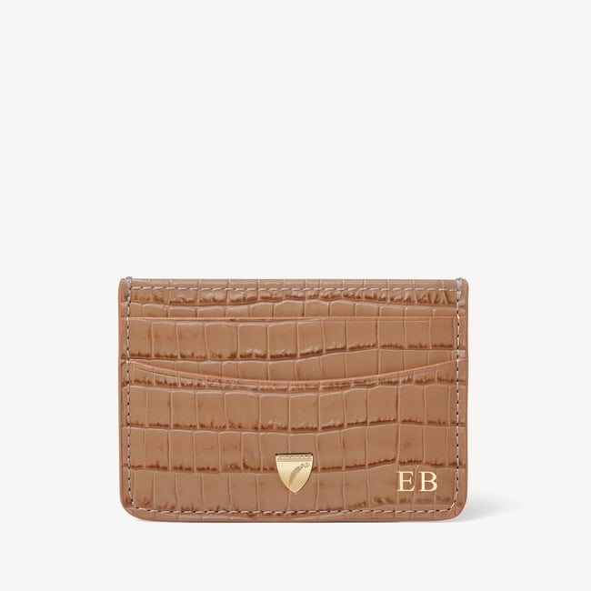 Slim Credit Card Holder Deep Shine Caramel Small Croc