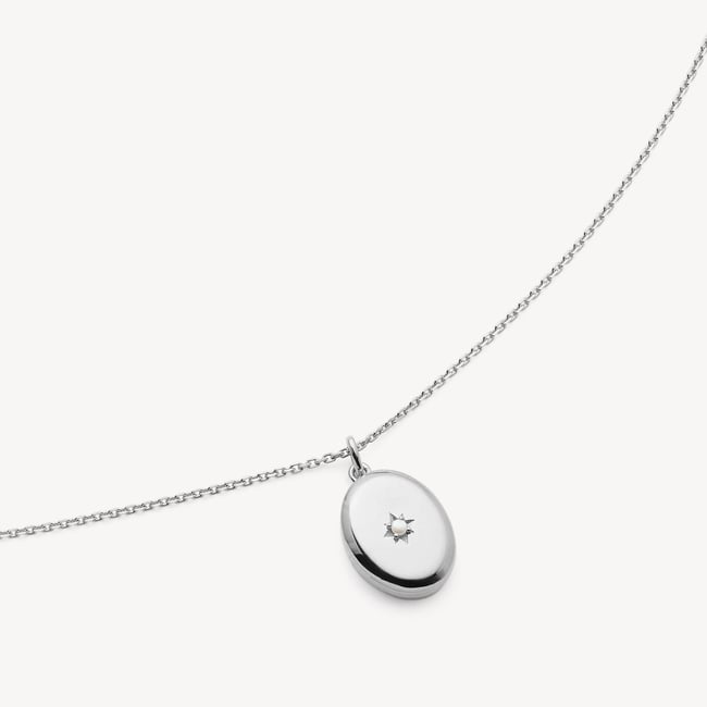 Oval Pearl Locket Necklace Mother of Pearl & Sterling Silver 925
