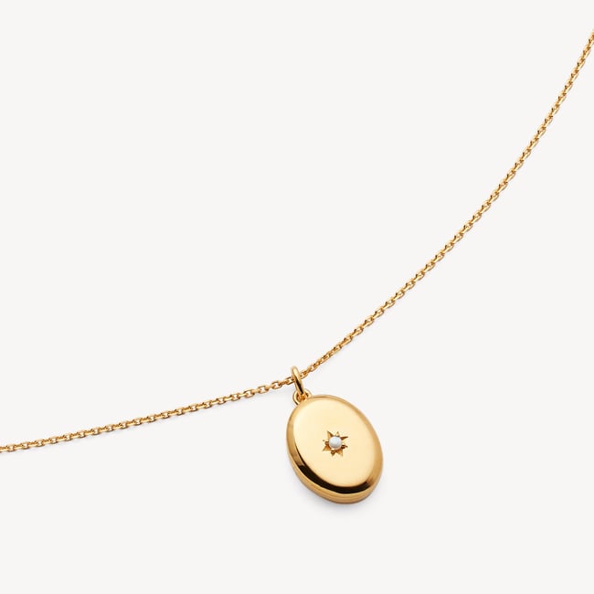 Oval Pearl Locket Necklace Pearl Cabochon & 18ct Gold Vermeil