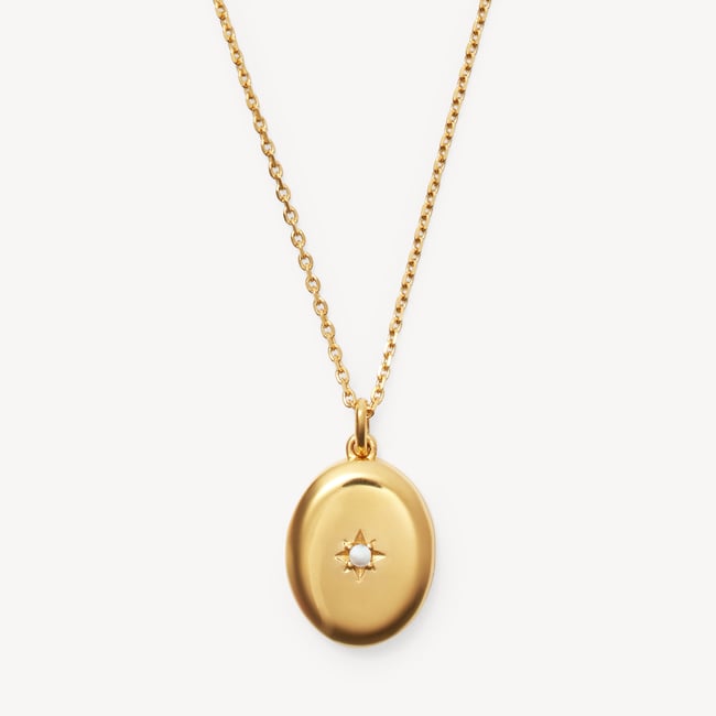 Oval Pearl Locket Necklace Pearl Cabochon & 18ct Gold Vermeil