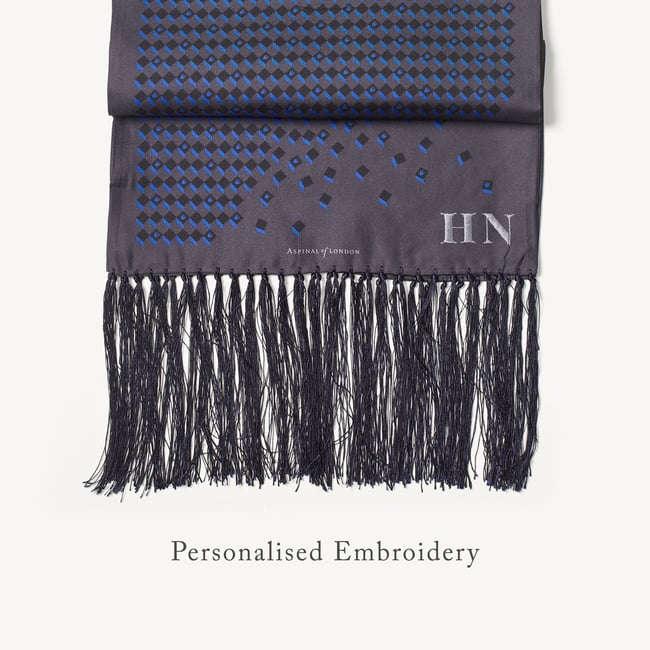 Pure Silk Tassel Scarf Navy Falling Shields