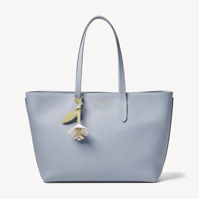 Zipped East West Tote with Bee & Flower Charm Sky Blue Pebble