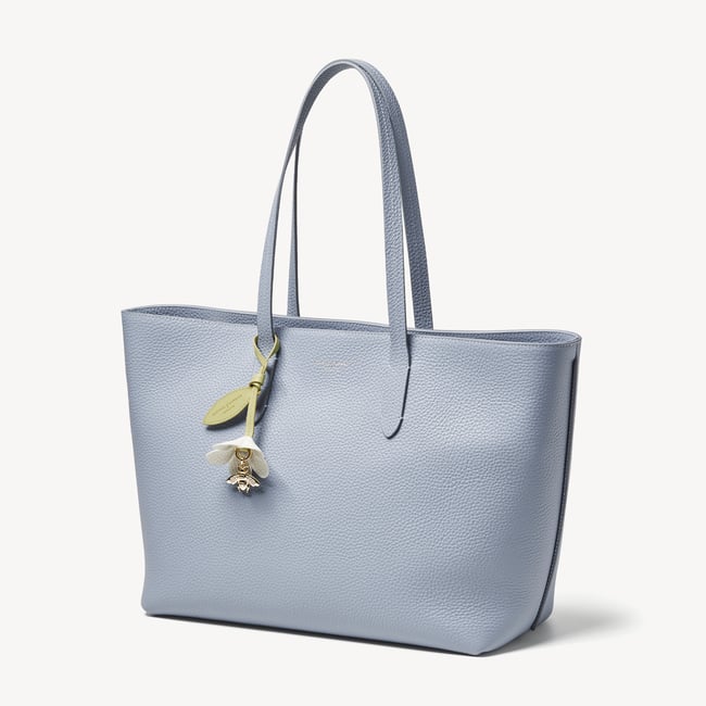 Zipped East West Tote with Bee & Flower Charm Sky Blue Pebble