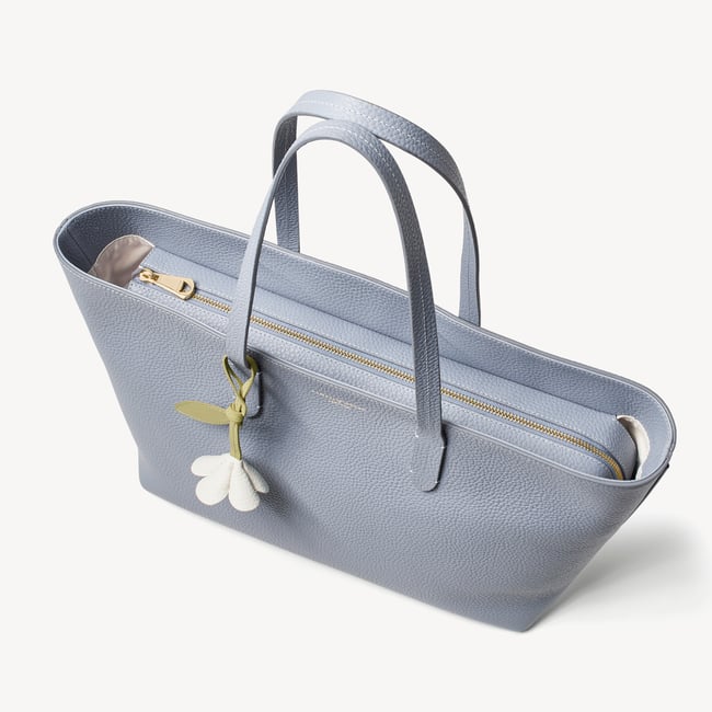 Zipped East West Tote with Bee & Flower Charm Sky Blue Pebble