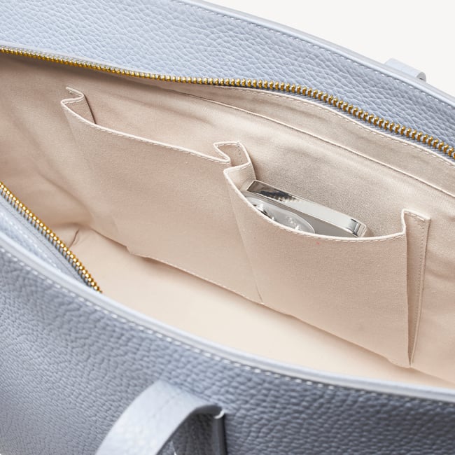 Zipped East West Tote with Bee & Flower Charm Sky Blue Pebble