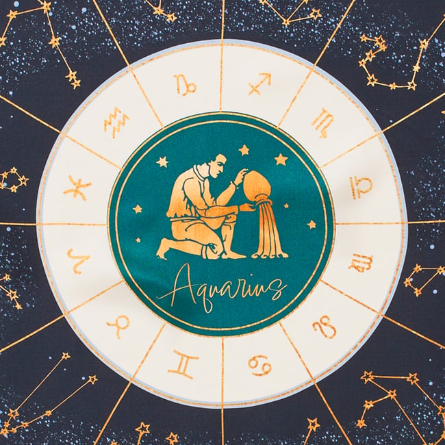 Aquarius Zodiac Silk Scarf Navy Pure Silk