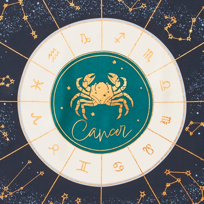 Cancer Zodiac Silk Scarf Navy Pure Silk