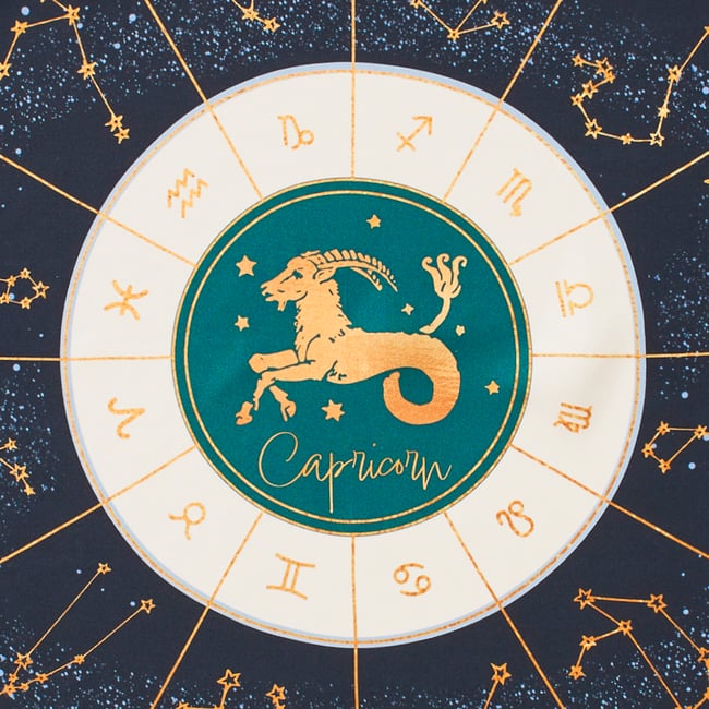 Capricorn Zodiac Silk Scarf Navy Pure Silk