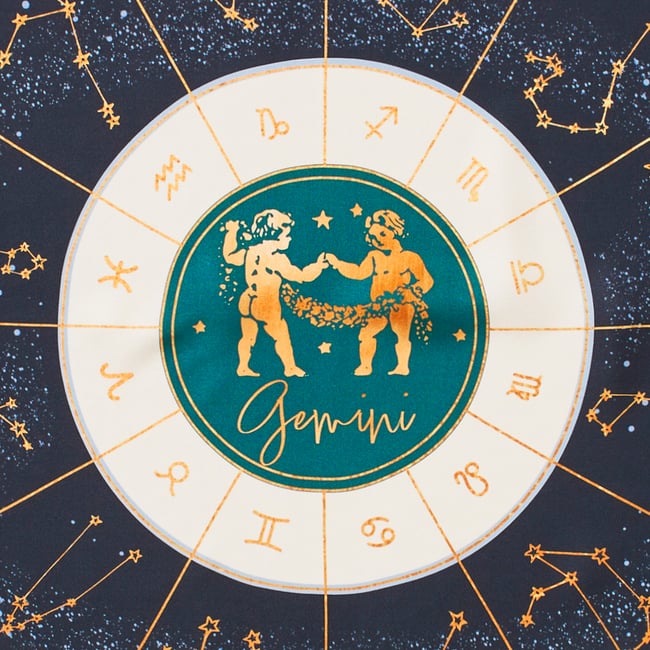 Gemini Zodiac Silk Scarf Navy Pure Silk