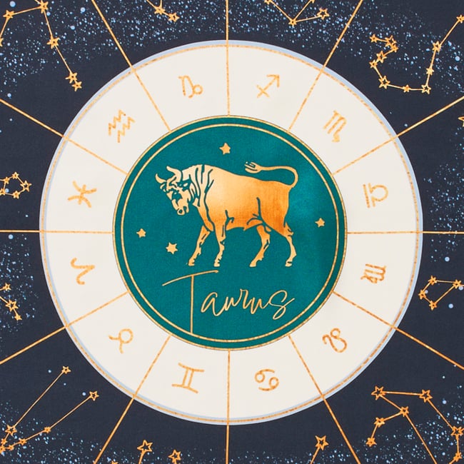 Taurus Zodiac Silk Scarf Navy Pure Silk