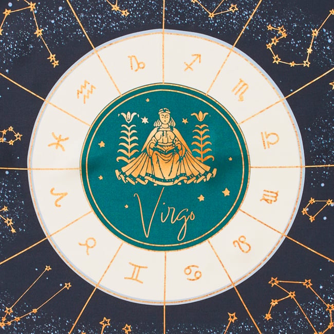 Virgo Zodiac Silk Scarf Navy Pure Silk