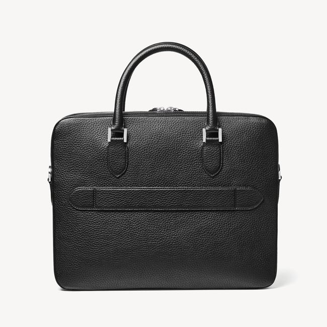 Slim Leather Briefcase Black Pebble