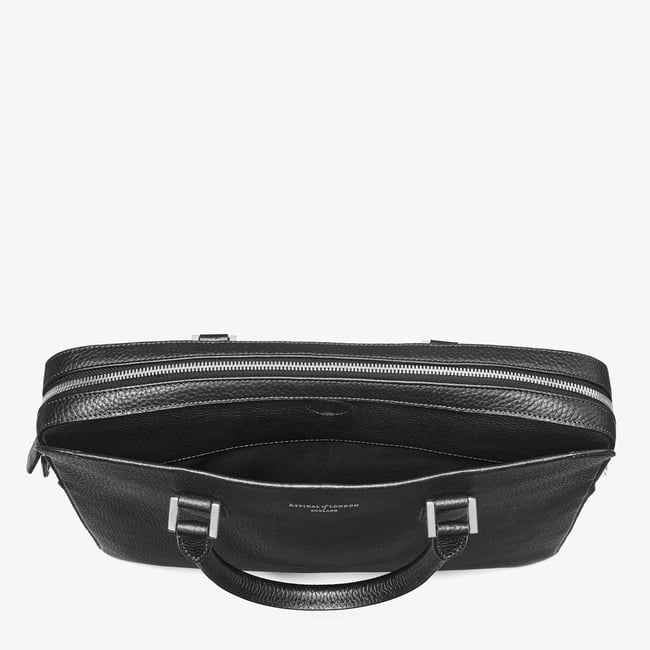 Slim Leather Briefcase Black Pebble