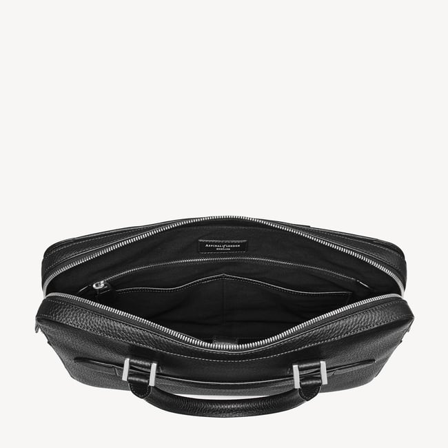 Slim Leather Briefcase Black Pebble