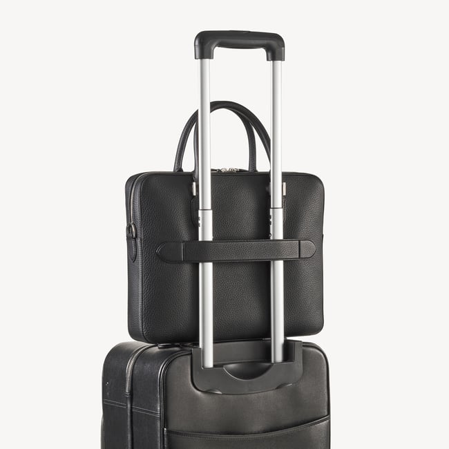Slim Leather Briefcase Black Pebble