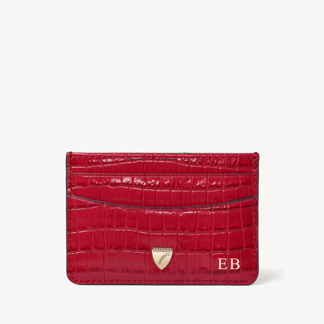 Slim Credit Card Holder Deep Shine Cherry Red Small Croc