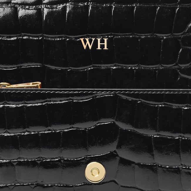 Eliza Clutch Black Patent Croc