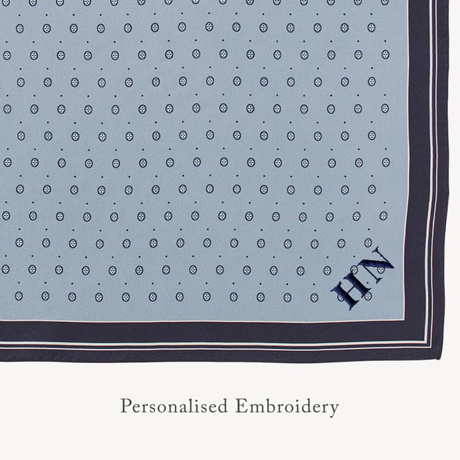 Pure Silk Pocket Square Pale Blue Circle Paisley