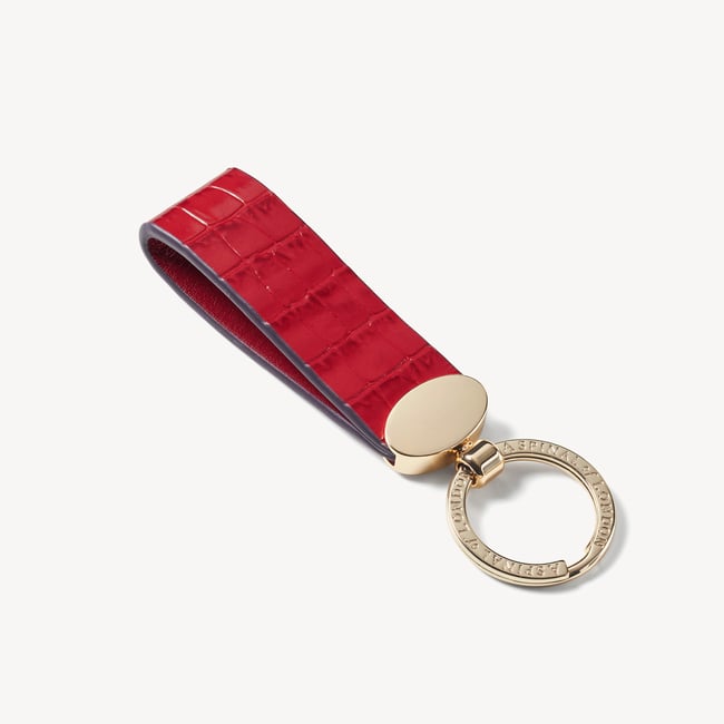 Oval Loop Keyring Deep Shine Cherry Red Small Croc