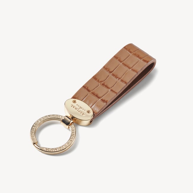 Oval Loop Keyring Deep Shine Caramel Small Croc
