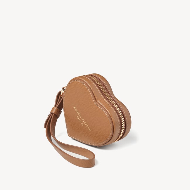 Heart Zipped Bag Charm Caramel Soft Saffiano