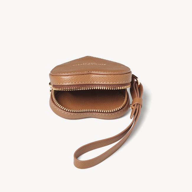 Heart Zipped Bag Charm Caramel Soft Saffiano