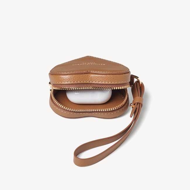 Heart Zipped Bag Charm Caramel Soft Saffiano