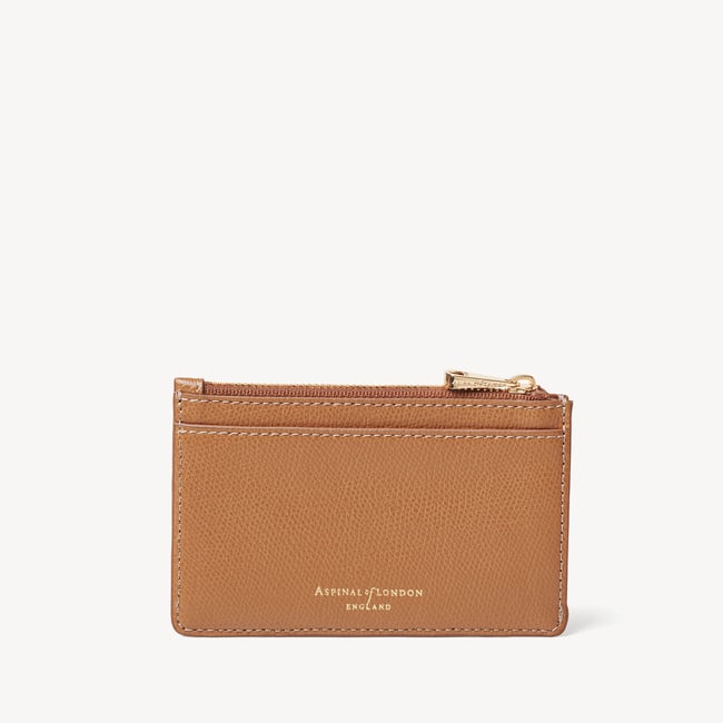 Zipped Card & Coin Holder Caramel Soft Saffiano