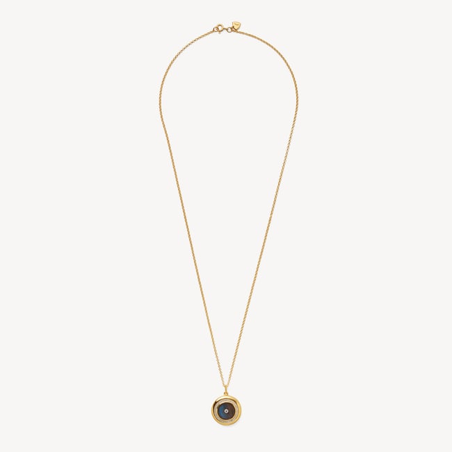 Round Locket Necklace Labradorite, White Topaz & 18ct Gold Vermeil