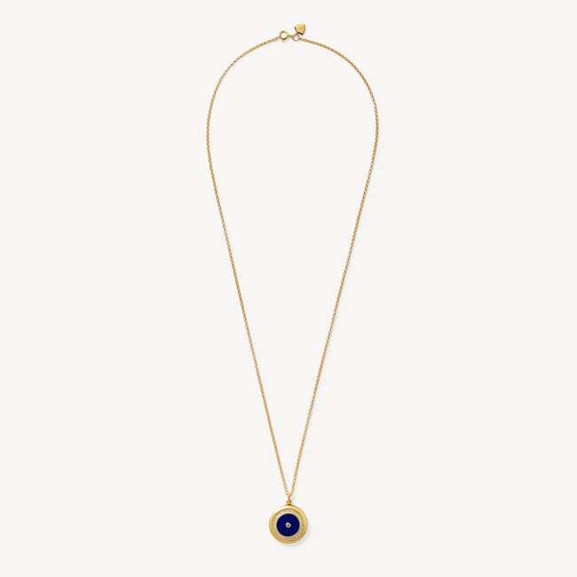 Round Locket Necklace Lapis Lazuli, White Topaz & 18ct Gold Vermeil