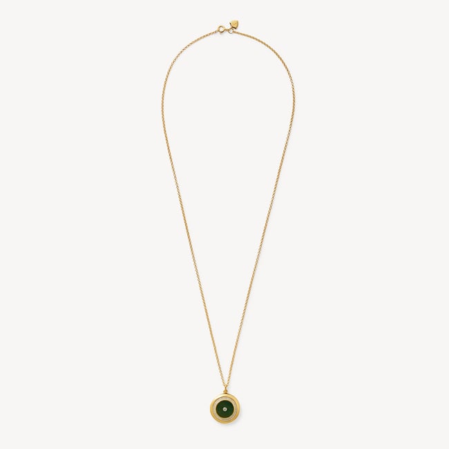 Round Locket Necklace Green Aventurine, White Topaz & 18ct Gold Vermeil