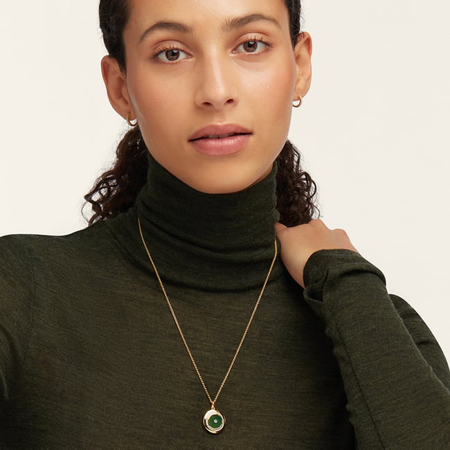 Round Locket Necklace Green Aventurine, White Topaz & 18ct Gold Vermeil