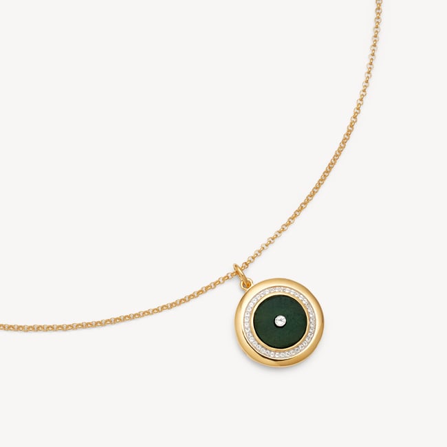 Round Locket Necklace Green Aventurine, White Topaz & 18ct Gold Vermeil