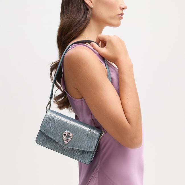 Eliza Clutch Peacock Blue Lizard