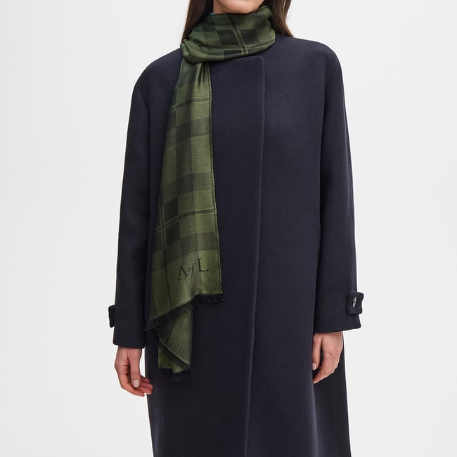 Silk Check Scarf Evergreen Silk Modal