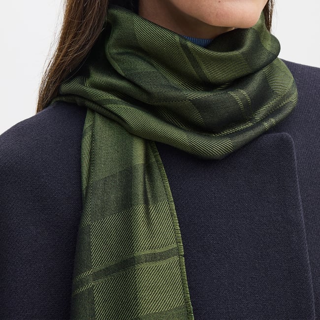Silk Check Scarf Evergreen Silk Modal