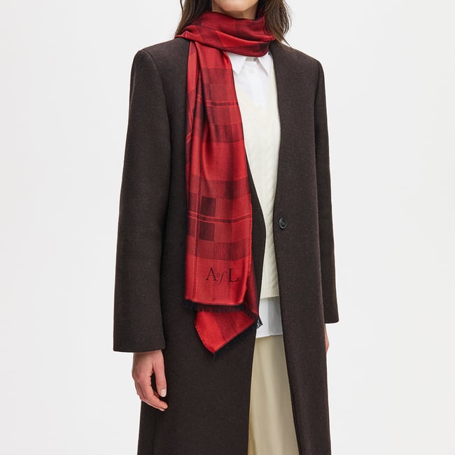 Silk Check Scarf Cardinal Red Silk Modal