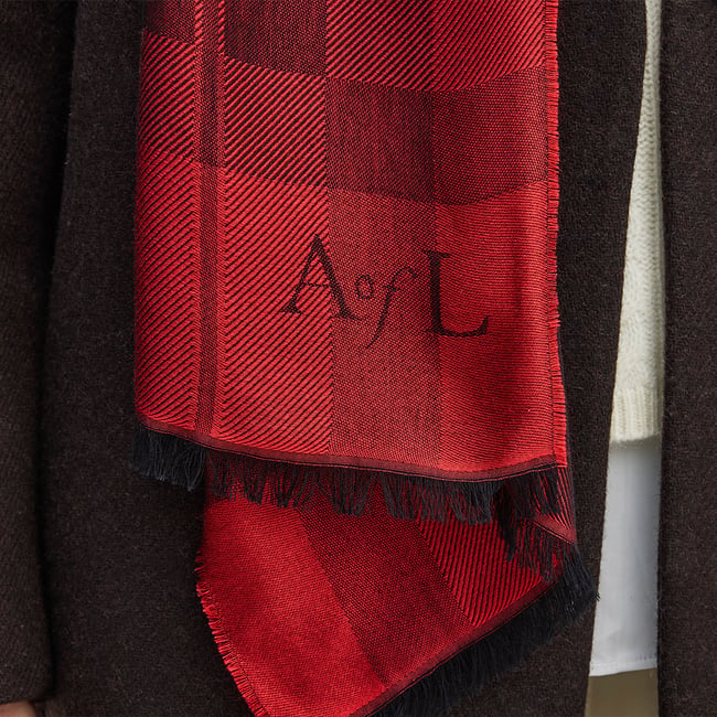 Silk Check Scarf Cardinal Red Silk Modal