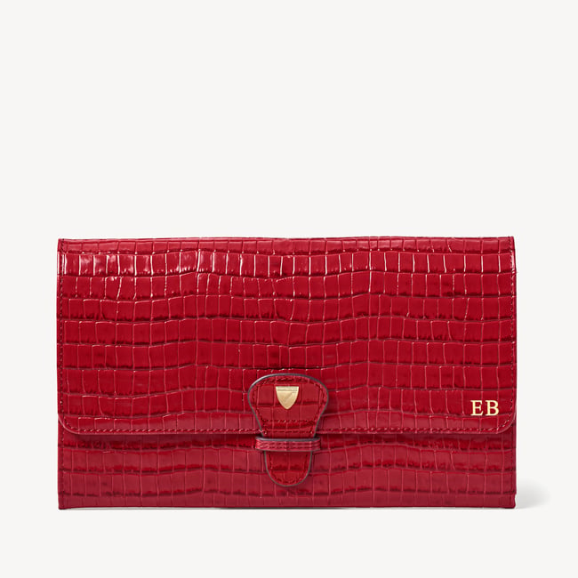Travel Wallet Deep Shine Cherry Red Small Croc