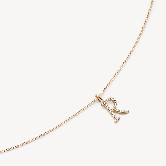 Diamond Initial R Necklace 0.120ct Diamond
